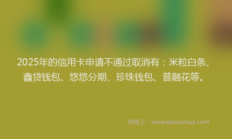 2025年的信用卡申请不通过取消有：米粒白条、鑫贷钱包、悠悠分期、珍珠钱包、普融花等。
