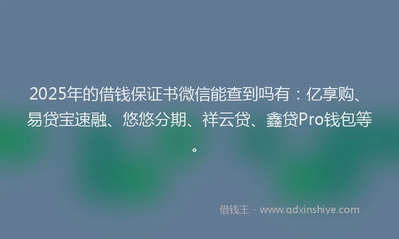 2025年的借钱保证书微信能查到吗有：亿享购、易贷宝速融、悠悠分期、祥云贷、鑫贷Pro钱包等。