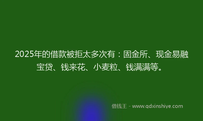 2025年的借款被拒太多次有：固金所、现金易融宝贷、钱来花、小麦粒、钱满满等。