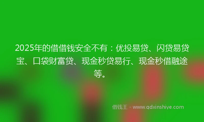 2025年的借借钱安全不有：优投易贷、闪贷易贷宝、口袋财富贷、现金秒贷易行、现金秒借融途等。