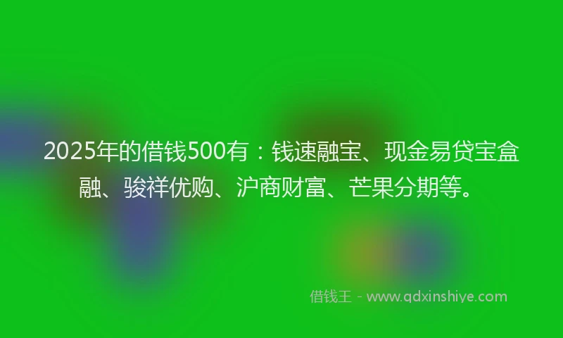 2025年的借钱500有：钱速融宝、现金易贷宝盒融、骏祥优购、沪商财富、芒果分期等。