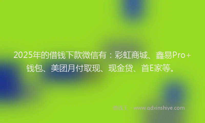 2025年的借钱下款微信有：彩虹商城、鑫易Pro+钱包、美团月付取现、现金贷、首E家等。