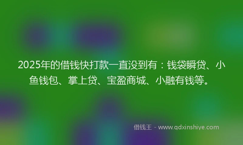 2025年的借钱快打款一直没到有：钱袋瞬贷、小鱼钱包、掌上贷、宝盈商城、小融有钱等。