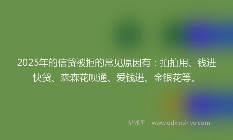 2025年的信贷被拒的常见原因有：拍拍用、钱进快贷、森森花呗通、爱钱进、金银花等。