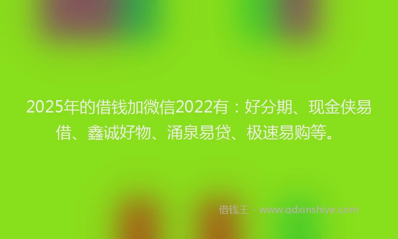 2025年的借钱加微信2022有：好分期、现金侠易借、鑫诚好物、涌泉易贷、极速易购等。