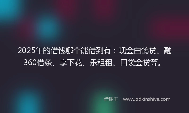 2025年的借钱哪个能借到有：现金白鸽贷、融360借条、享下花、乐租租、口袋金贷等。