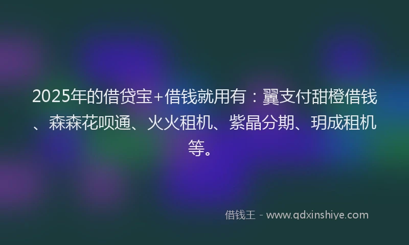 2025年的借贷宝+借钱就用有：翼支付甜橙借钱、森森花呗通、火火租机、紫晶分期、玥成租机等。