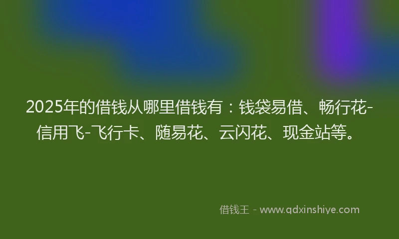 2025年的借钱从哪里借钱有：钱袋易借、畅行花-信用飞-飞行卡、随易花、云闪花、现金站等。
