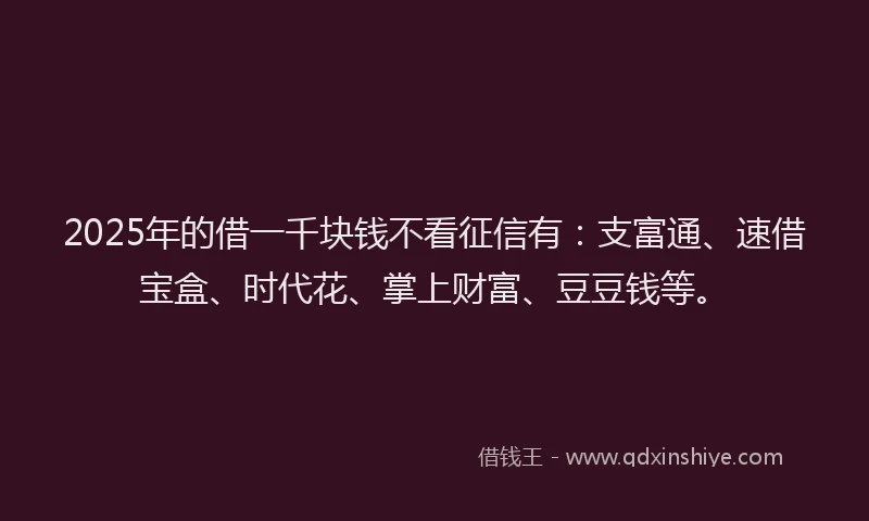 2025年的借一千块钱不看征信有：支富通、速借宝盒、时代花、掌上财富、豆豆钱等。