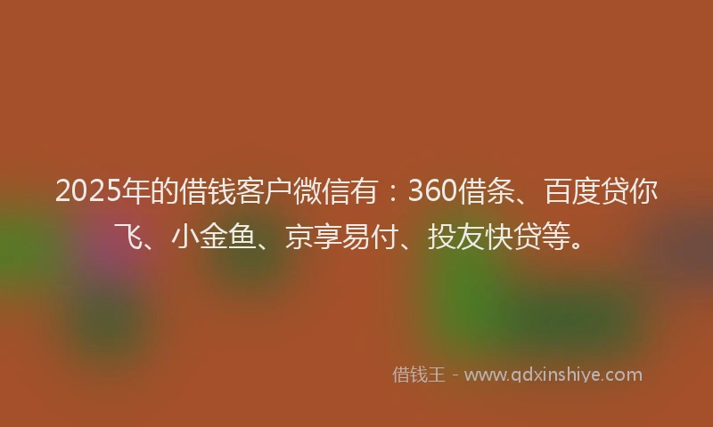 2025年的借钱客户微信有：360借条、百度贷你飞、小金鱼、京享易付、投友快贷等。