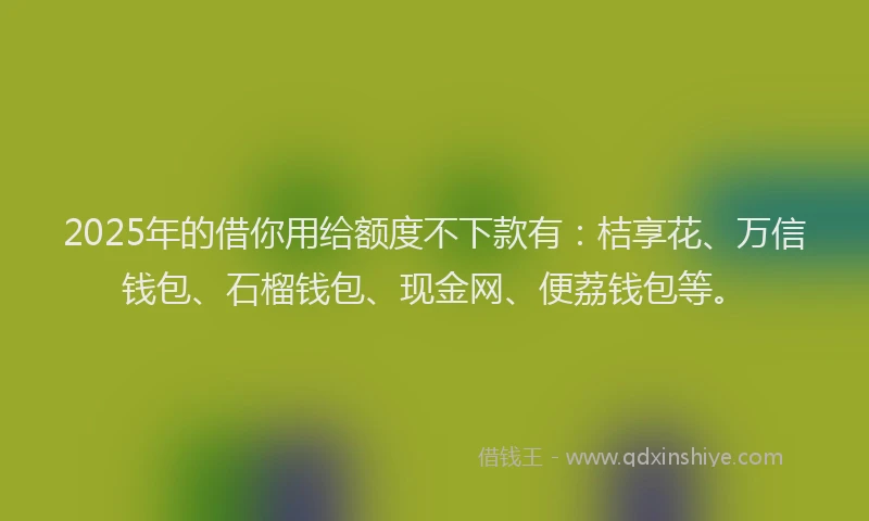 2025年的借你用给额度不下款有：桔享花、万信钱包、石榴钱包、现金网、便荔钱包等。