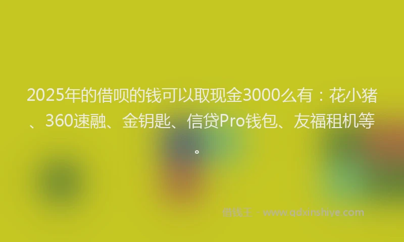 2025年的借呗的钱可以取现金3000么有：花小猪、360速融、金钥匙、信贷Pro钱包、友福租机等。