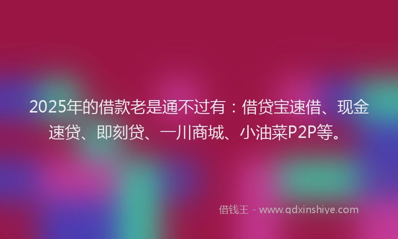 2025年的借款老是通不过有：借贷宝速借、现金速贷、即刻贷、一川商城、小油菜P2P等。