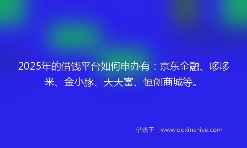 2025年的借钱平台如何申办有：京东金融、哆哆米、金小豚、天天富、恒创商城等。