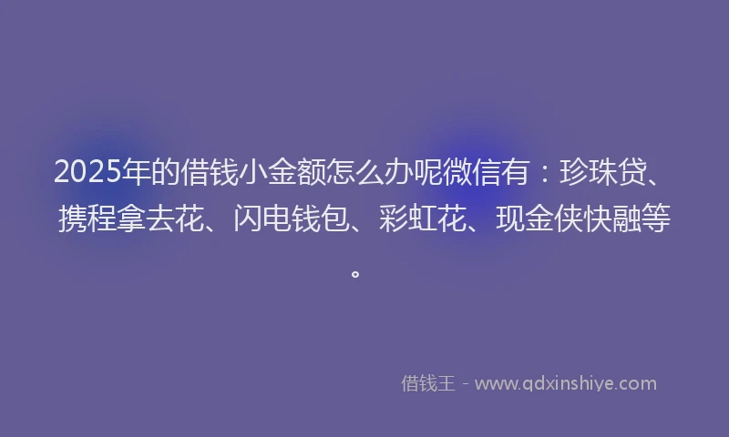 2025年的借钱小金额怎么办呢微信有：珍珠贷、携程拿去花、闪电钱包、彩虹花、现金侠快融等。