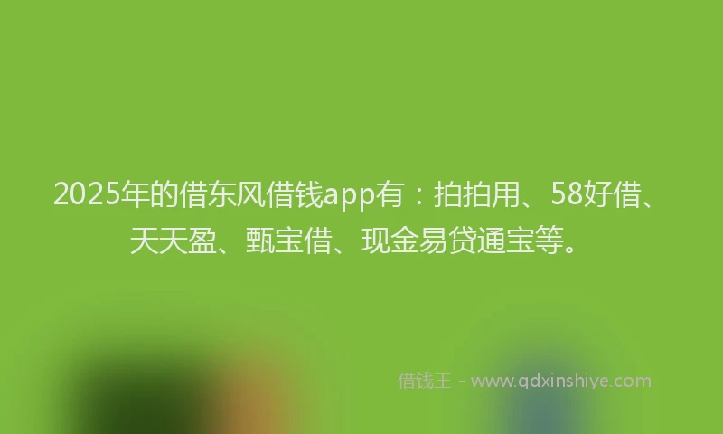 2025年的借东风借钱app有：拍拍用、58好借、天天盈、甄宝借、现金易贷通宝等。