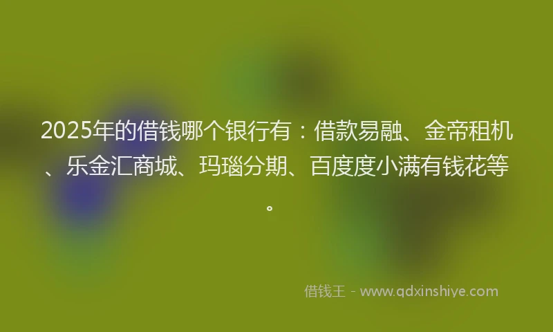 2025年的借钱哪个银行有：借款易融、金帝租机、乐金汇商城、玛瑙分期、百度度小满有钱花等。