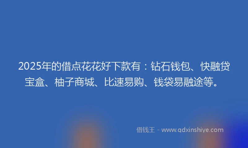 2025年的借点花花好下款有：钻石钱包、快融贷宝盒、柚子商城、比速易购、钱袋易融途等。