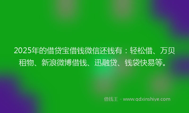 2025年的借贷宝借钱微信还钱有：轻松借、万贝租物、新浪微博借钱、迅融贷、钱袋快易等。