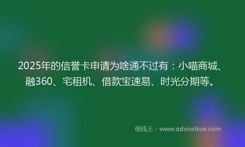 2025年的信誉卡申请为啥通不过有：小喵商城、融360、宅租机、借款宝速易、时光分期等。