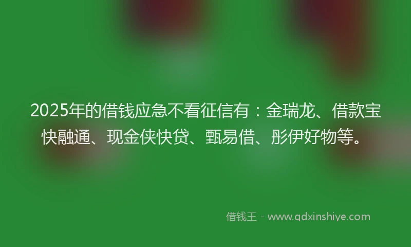 2025年的借钱应急不看征信有：金瑞龙、借款宝快融通、现金侠快贷、甄易借、彤伊好物等。