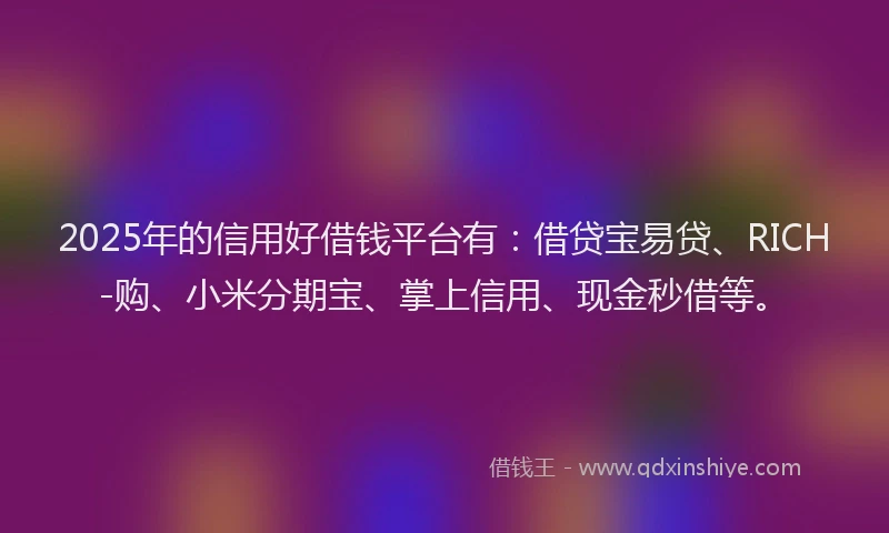 2025年的信用好借钱平台有：借贷宝易贷、RICH-购、小米分期宝、掌上信用、现金秒借等。