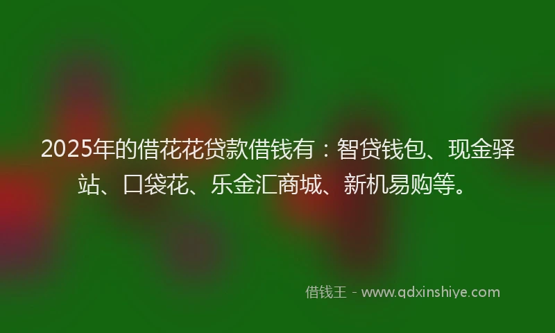 2025年的借花花贷款借钱有：智贷钱包、现金驿站、口袋花、乐金汇商城、新机易购等。