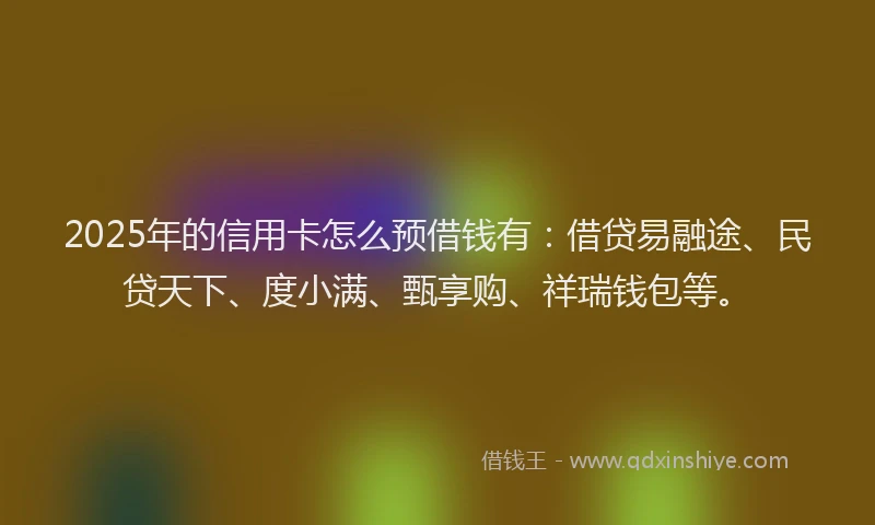 2025年的信用卡怎么预借钱有：借贷易融途、民贷天下、度小满、甄享购、祥瑞钱包等。