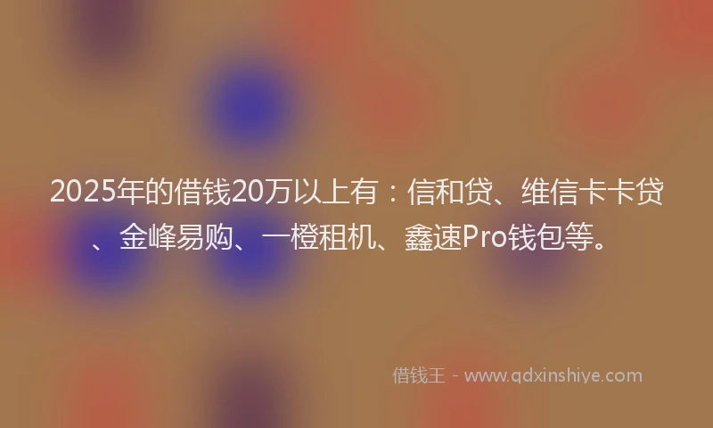2025年的借钱20万以上有：信和贷、维信卡卡贷、金峰易购、一橙租机、鑫速Pro钱包等。
