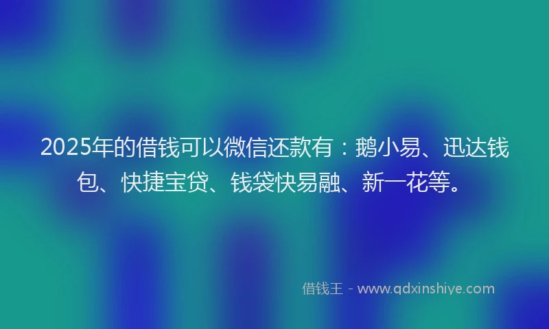 2025年的借钱可以微信还款有：鹅小易、迅达钱包、快捷宝贷、钱袋快易融、新一花等。