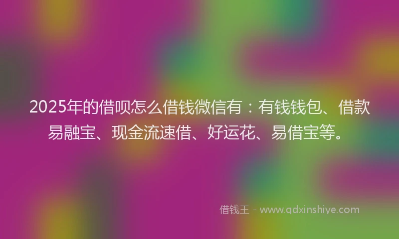 2025年的借呗怎么借钱微信有：有钱钱包、借款易融宝、现金流速借、好运花、易借宝等。