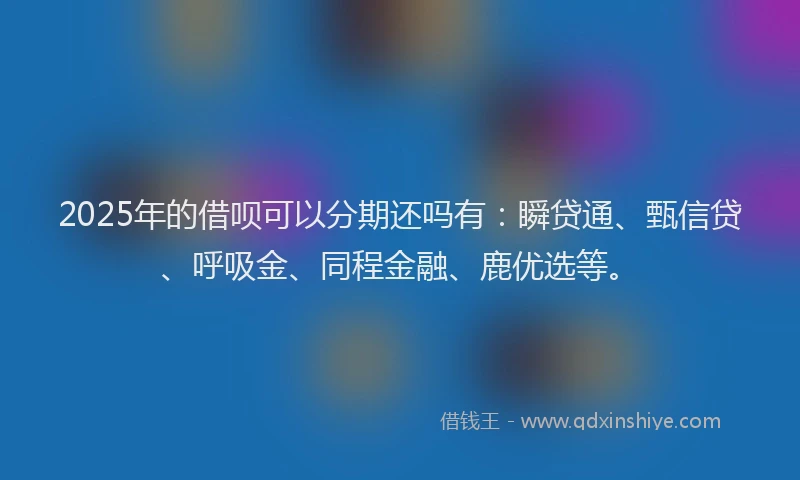 2025年的借呗可以分期还吗有：瞬贷通、甄信贷、呼吸金、同程金融、鹿优选等。