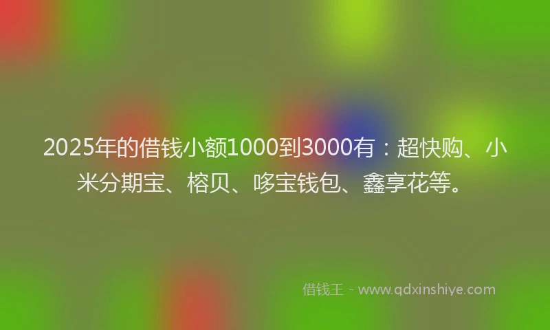 2025年的借钱小额1000到3000有：超快购、小米分期宝、榕贝、哆宝钱包、鑫享花等。