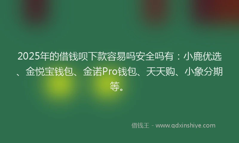 2025年的借钱呗下款容易吗安全吗有：小鹿优选、金悦宝钱包、金诺Pro钱包、天天购、小象分期等。