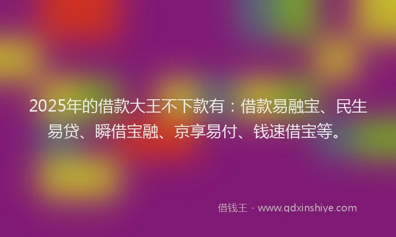 2025年的借款大王不下款有：借款易融宝、民生易贷、瞬借宝融、京享易付、钱速借宝等。