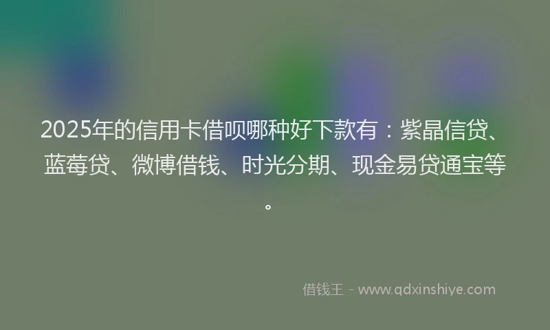 2025年的信用卡借呗哪种好下款有：紫晶信贷、蓝莓贷、微博借钱、时光分期、现金易贷通宝等。