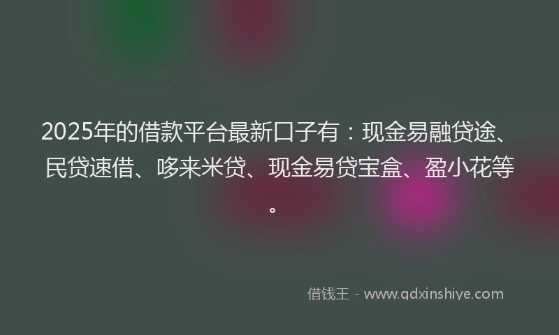 2025年的借款平台最新口子有：现金易融贷途、民贷速借、哆来米贷、现金易贷宝盒、盈小花等。