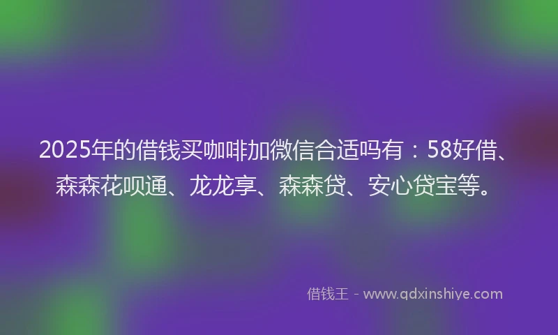 2025年的借钱买咖啡加微信合适吗有：58好借、森森花呗通、龙龙享、森森贷、安心贷宝等。
