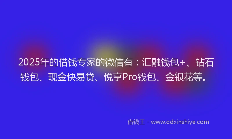 2025年的借钱专家的微信有:汇融钱包+、钻石钱包、现金快易贷、悦享Pro钱包、金银花等。