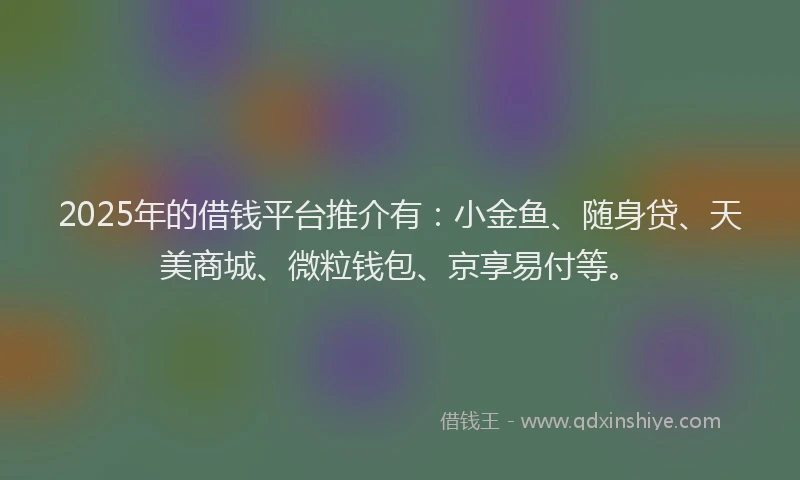 2025年的借钱平台推介有：小金鱼、随身贷、天美商城、微粒钱包、京享易付等。