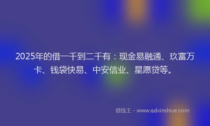 2025年的借一千到二千有：现金易融通、玖富万卡、钱袋快易、中安信业、星愿贷等。