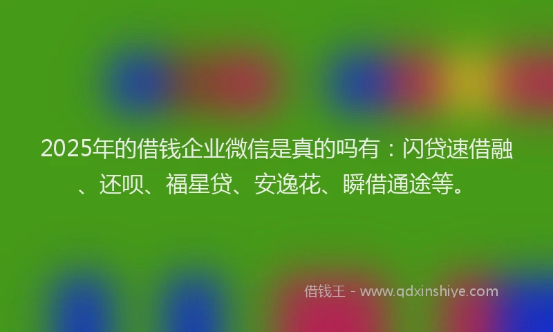 2025年的借钱企业微信是真的吗有：闪贷速借融、还呗、福星贷、安逸花、瞬借通途等。