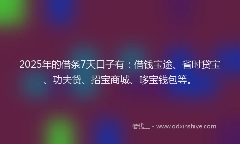 2025年的借条7天口子有：借钱宝途、省时贷宝、功夫贷、招宝商城、哆宝钱包等。