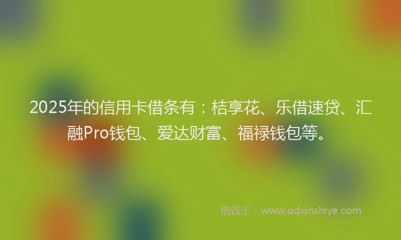 2025年的信用卡借条有：桔享花、乐借速贷、汇融Pro钱包、爱达财富、福禄钱包等。