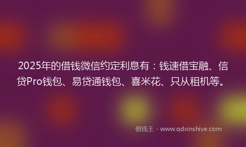 2025年的借钱微信约定利息有：钱速借宝融、信贷Pro钱包、易贷通钱包、喜米花、只从租机等。