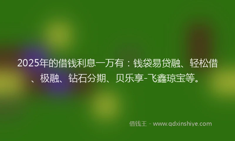 2025年的借钱利息一万有：钱袋易贷融、轻松借、极融、钻石分期、贝乐享-飞鑫琼宝等。