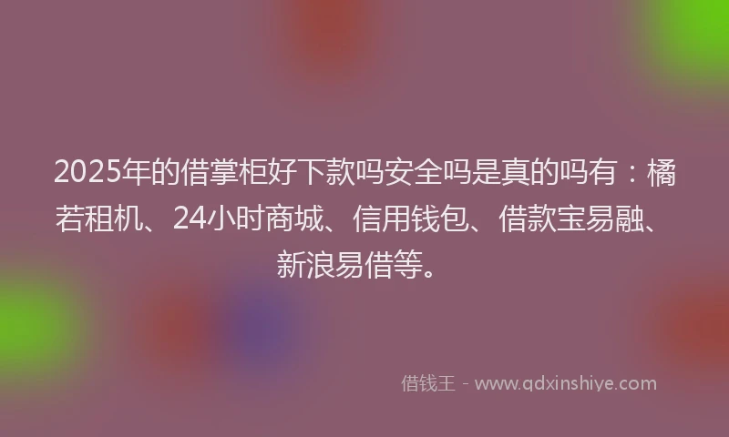 2025年的借掌柜好下款吗安全吗是真的吗有：橘若租机、24小时商城、信用钱包、借款宝易融、新浪易借等。