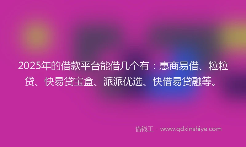 2025年的借款平台能借几个有：惠商易借、粒粒贷、快易贷宝盒、派派优选、快借易贷融等。