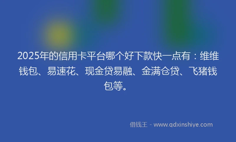 2025年的信用卡平台哪个好下款快一点有：维维钱包、易速花、现金贷易融、金满仓贷、飞猪钱包等。