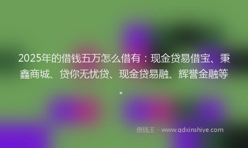2025年的借钱五万怎么借有：现金贷易借宝、秉鑫商城、贷你无忧贷、现金贷易融、辉誉金融等。